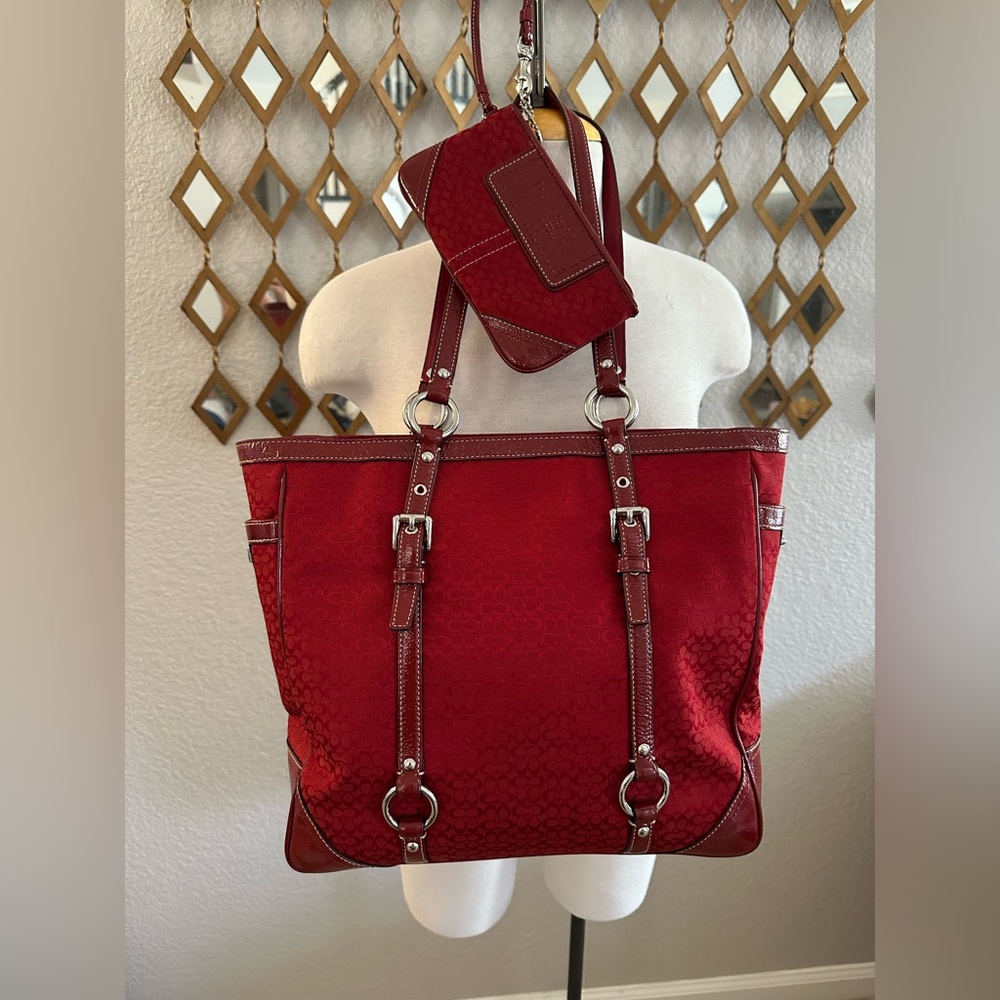 Coach Crimson Tote with Coordinated Wristlet